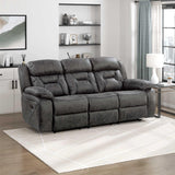 Reclining Couch, Polished Microfiber Manual Double Recliner Sofa, Gray