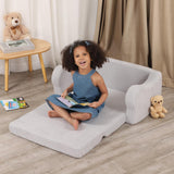 Extra Wide Toddler Chair, 2-in-1 Toddler Couch Fold Out, Convertible Sherpa Sofa to Lounger for Boys & Girls