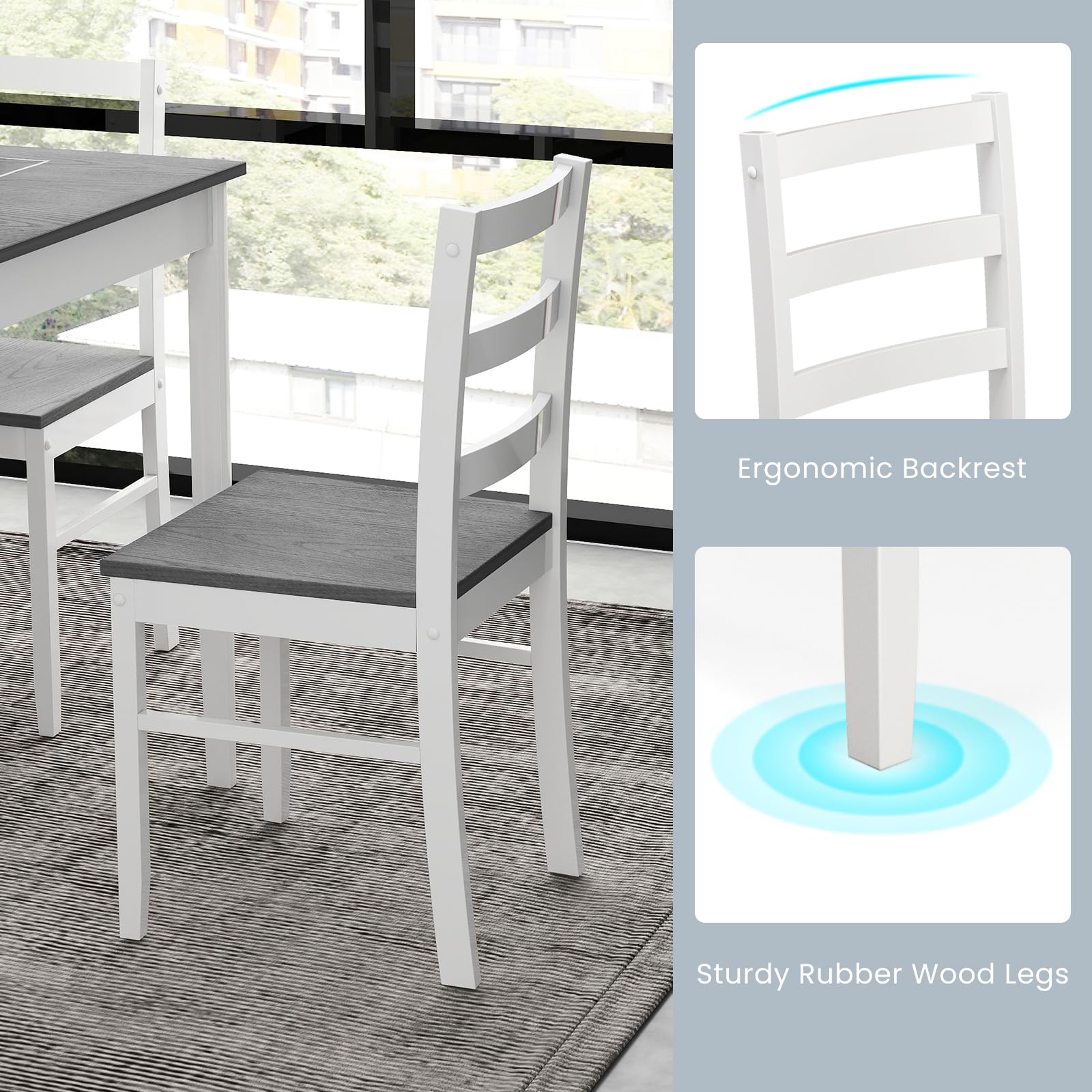 5-Piece Farmhouse Dining Set - Grey Wood Table & Chairs