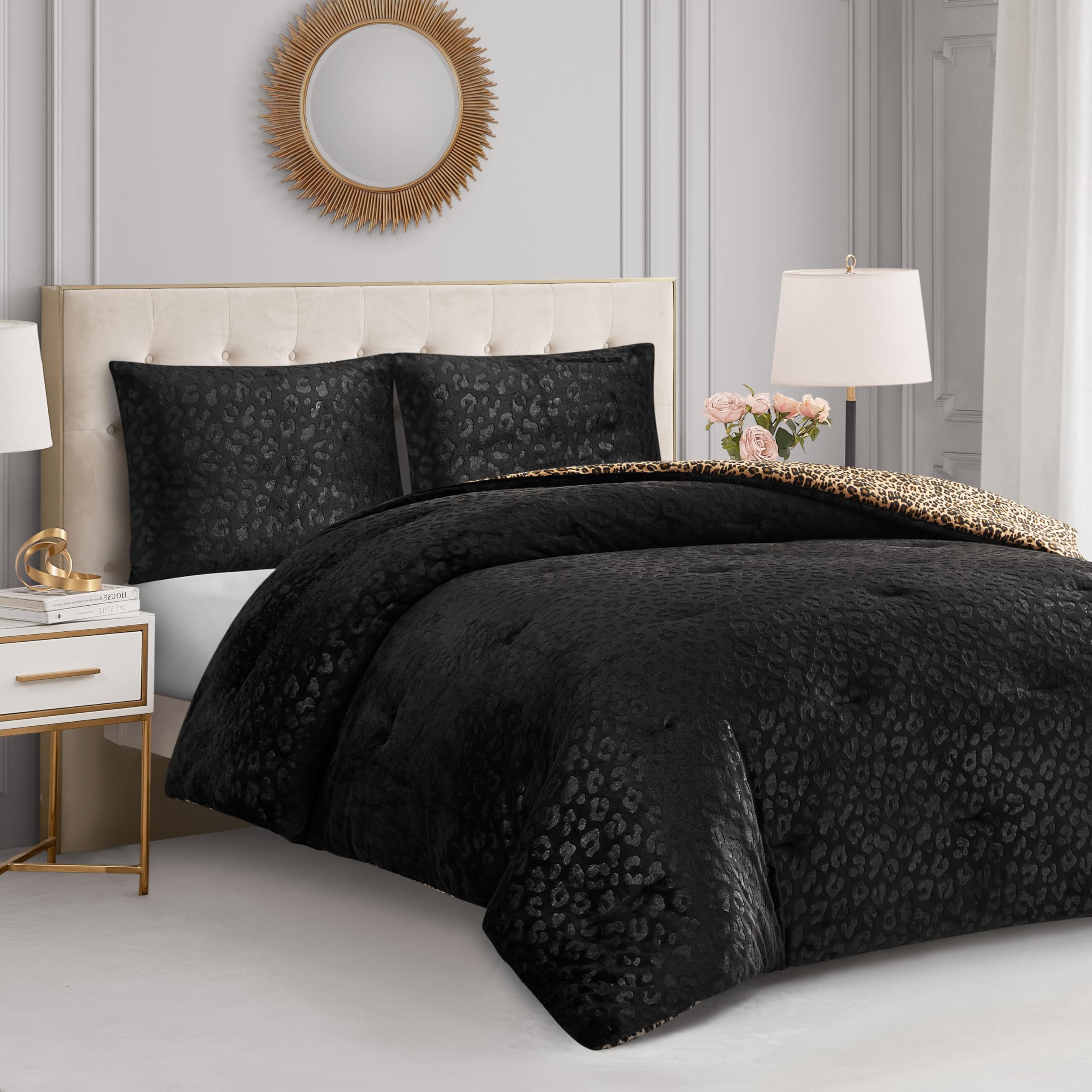 Embossed Leopard Reversible King Comforter Set - 3 Piece