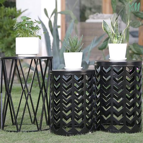 Set of 3 Black End Tables, Nesting Metal Round Coffee Table