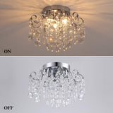 Small Crystal Chandelier Flush Mount Ceiling Light 3 Lights Modern Chrome Iron Raindrop