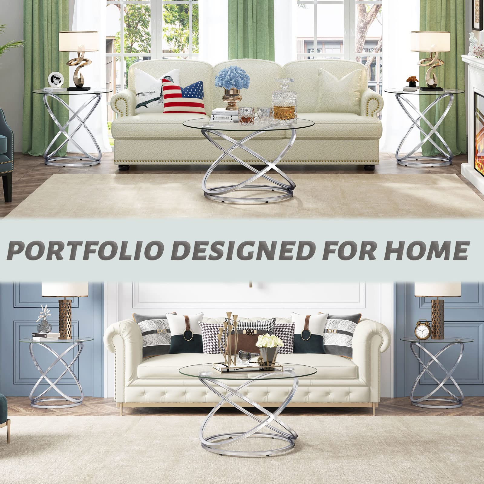 Glass Round End Table, Modern Contemporary Side Table for Small Space