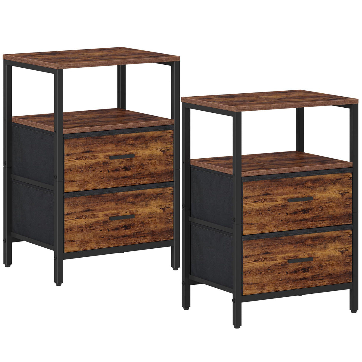 End Table, Nightstands with 2 Fabric Storage Drawers and Shelves, Side Table