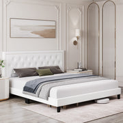Full Size Bed Frame with Tufted Faux Leather Headboard