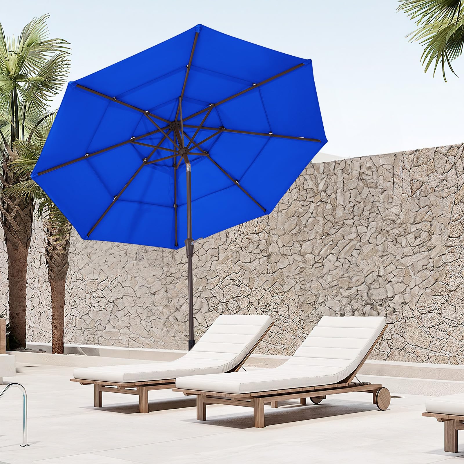 9FT 3 Tier Patio Umbrella Outdoor Market Umbrella Table Umbrellas Sunbrella