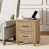 Nightstand Side Table with Charging Station, Light Wood End Table