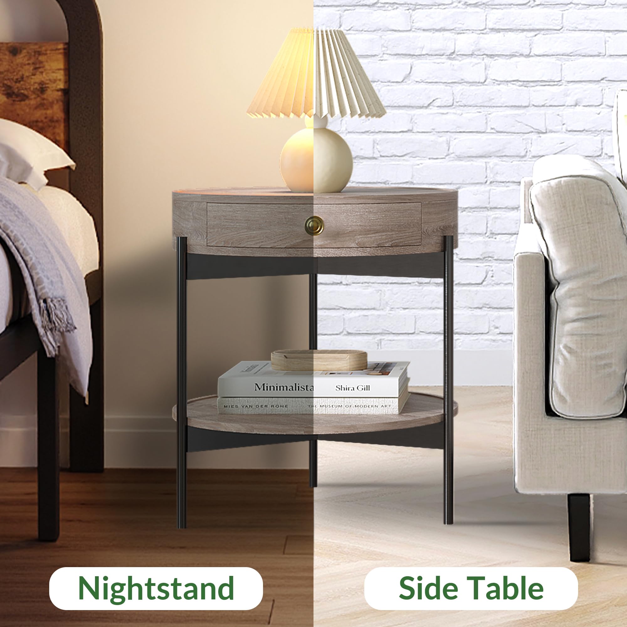 Beverly Hills Mid Century Modern Side Table - Versatile Round Nightstand