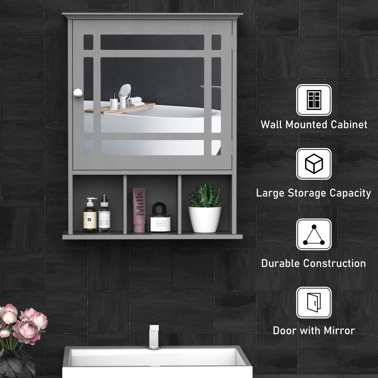 Bathroom Medicine Cabinet with Mirror, Wall Mounted Mirror Cabinet