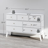 Milo Mid-Century Modern 7 Drawer Double Dresser for Bedroom