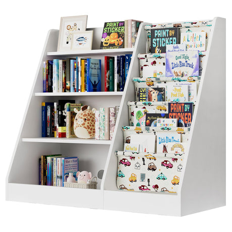 4 Tier Kids Wooden Bookshelf,Five Layer Sling Bookcase,Baby Storage Book Rack,Kids