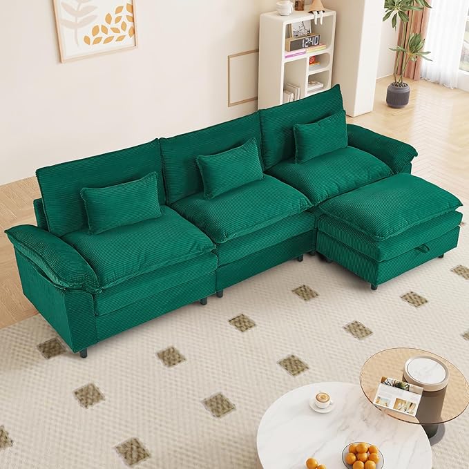 L Shaped Modular Sectional Sofa, 118" Corduroy Cloud Sectional Couch