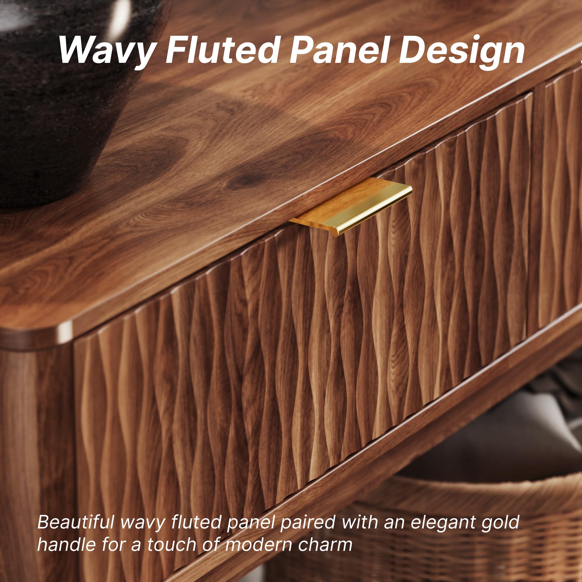 Fluted Console Table with Storage Drawers - Walnut