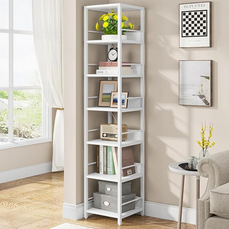 6-Tier Corner Shelf, 75 Inch Tall Narrow Bookshelf Storage Rack, Etagere Shelves Display