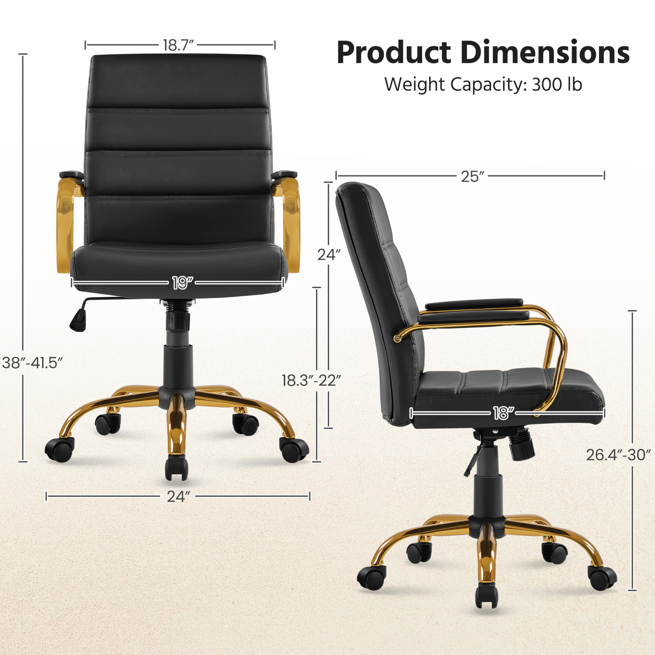 Mid-Back PU Leather Office Chair with Lumbar Support