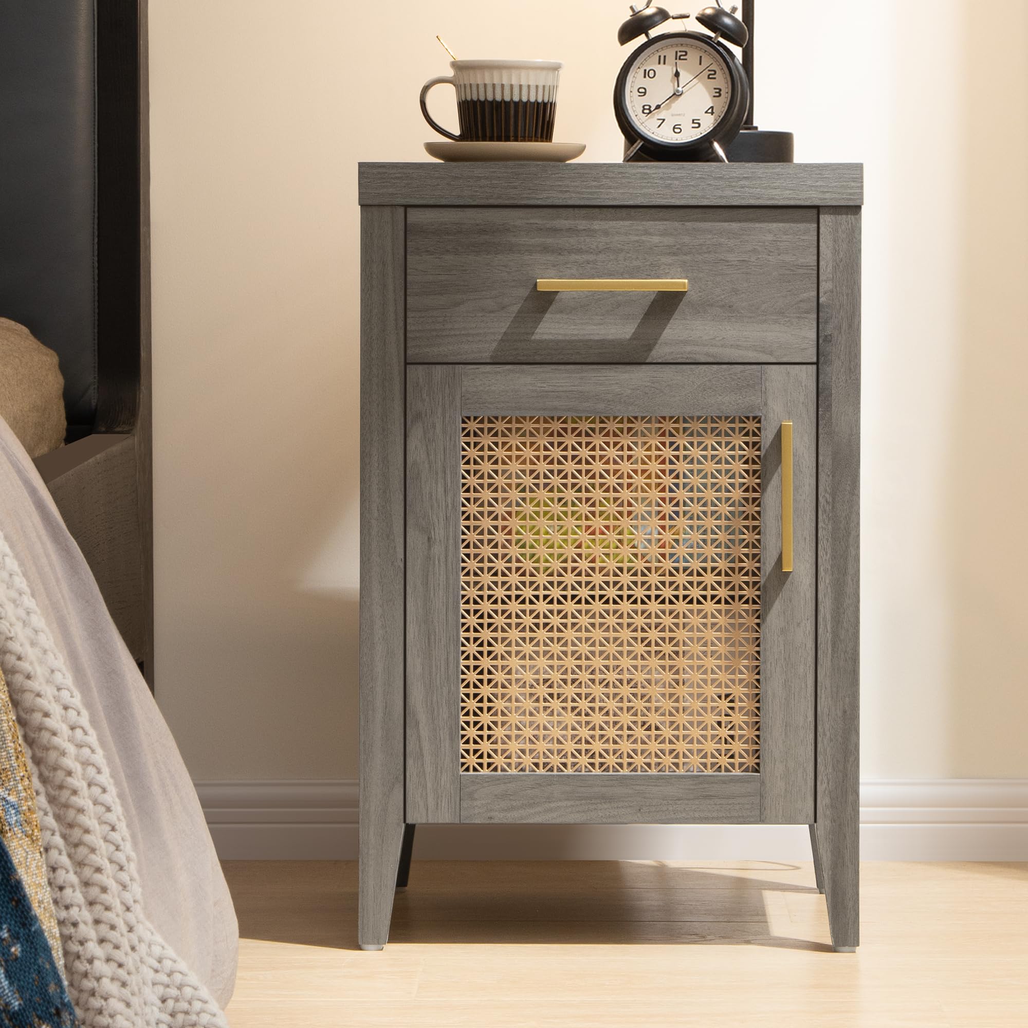 Tall Nightstands Set of 2 with Drawer, Farmhouse Night Stand