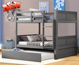 Upgraded Version Thicken Solid Wood Full Over Full Bunk Bed with Trundle