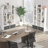 Bookshelf with 2 Drawers Free Standing Bookcase, Office Storage Shelf Organizer with 12