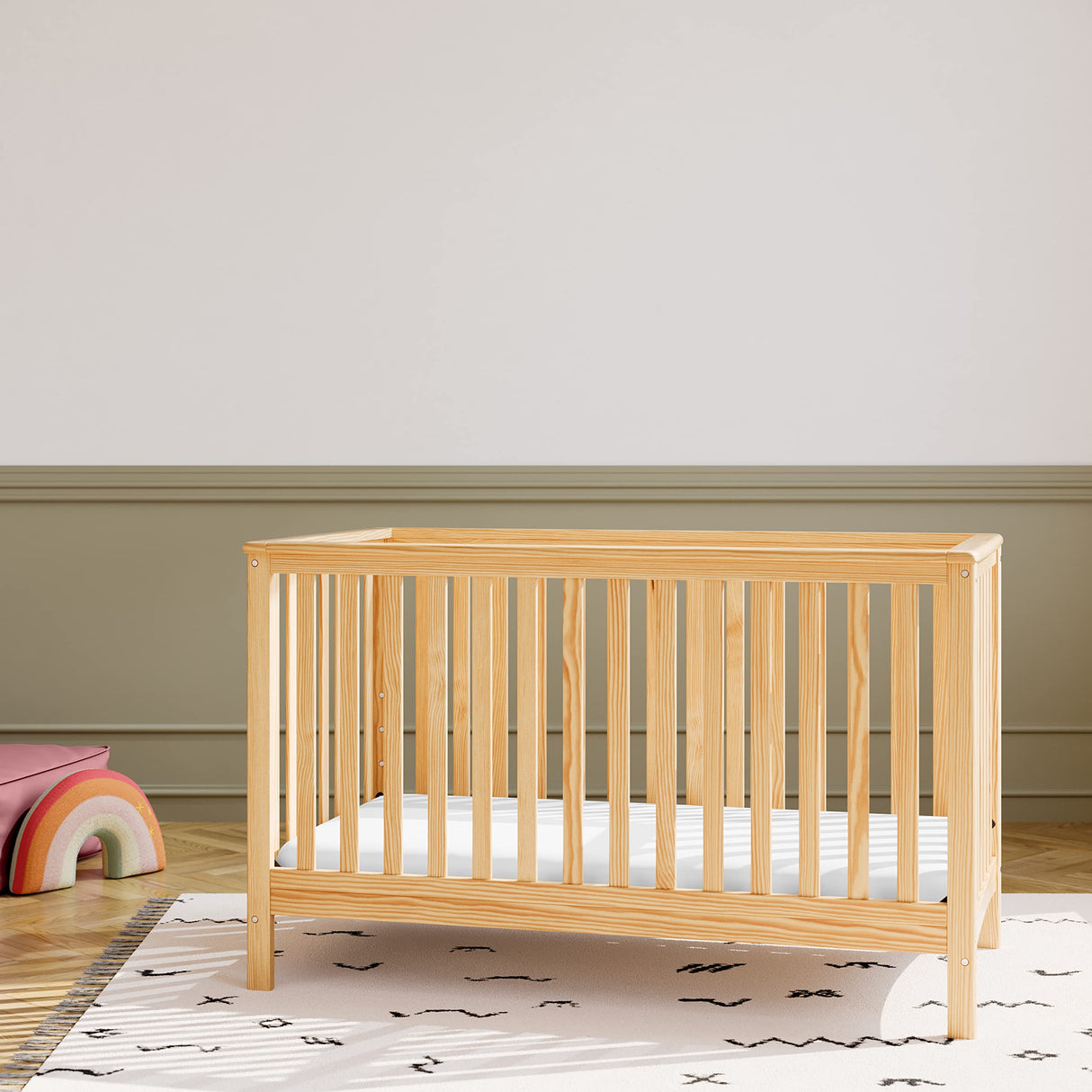 4-in-1 Convertible Crib (Natural) - Converts to Daybed, Toddler Bed, and Full-Size Bed,