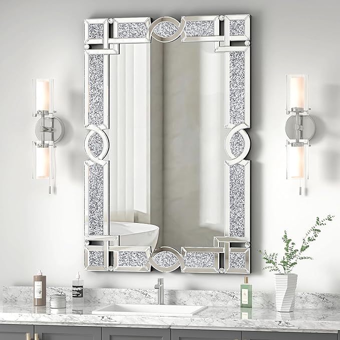 Crystal Crush Diamond Wall Mirror  Rectangle Silver Mirrors