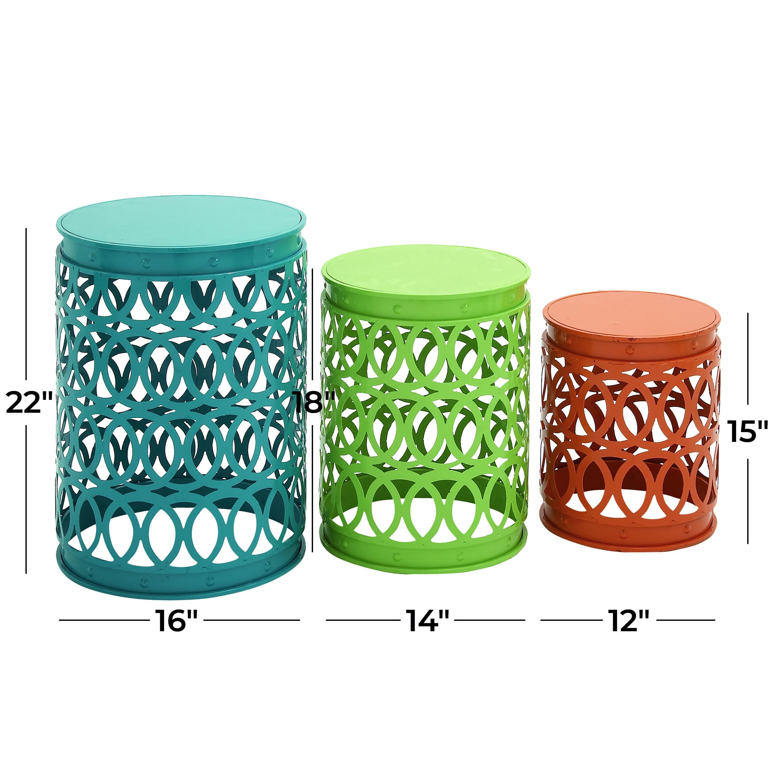 Deco 79 Metal Accent Indoor Outdoor Nesting End Carved Trellis Design, Set of 3 Side Table 22", 18", 15"H, Multi Colored - Bircata