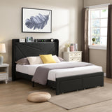 Full Size Bed Frame with 2 Storage Drawers, Upholstered Platform Bed Frame Full w/Wingback Headboard,