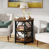 Half Round End Table, 3-Tier Narrow Side Table with Metal Frame, Half Circle Table