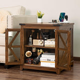 Farmhouse End Table with Charging Station, 24" Large Sofa Side Table