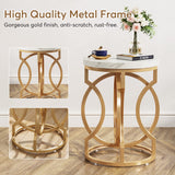 Tribesigns Modern Round End Table Set of 2 with Thick Wood Top, 20" Side Table Cocktail Table with Unique O-Shaped Base, Midcentury Accent Table Nightstand for Living Room Bedroom, White + Gold