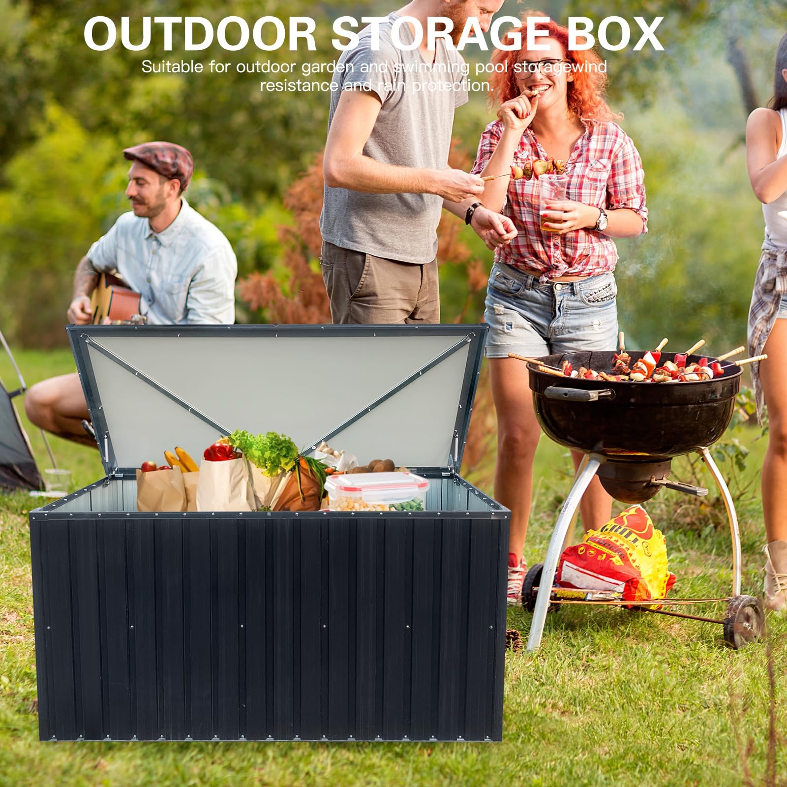 Outdoor Storage Box, 344 Gallon Metal Deck Boxes Waterproof