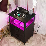 LED Nightstand with Charging Station, Side Table with USB Ports and Outlets