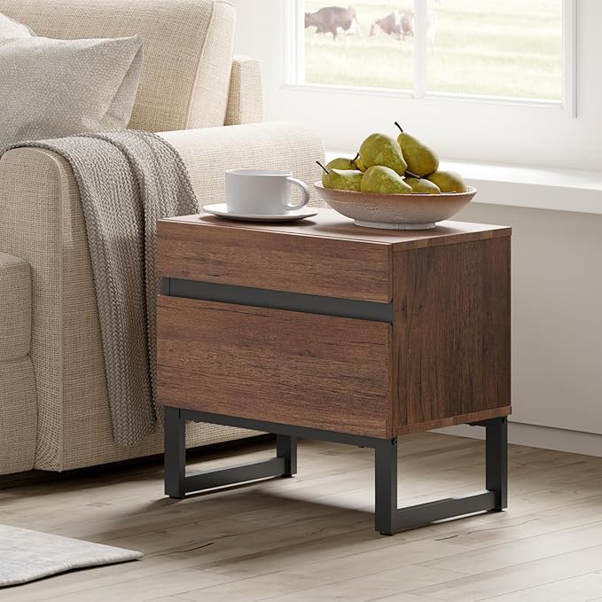 Modern End Table with 2 Drawers, Farmhouse Sofa Table