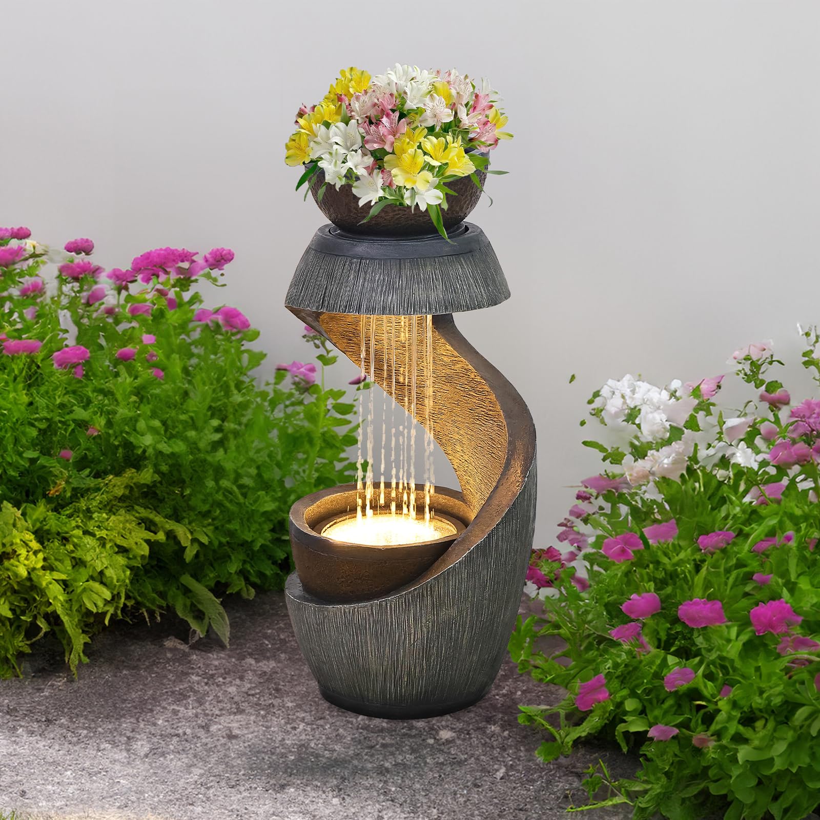 Fountain Outdoor Fountains Garden - Modern Curved S-Shaped Waterfalls Feature