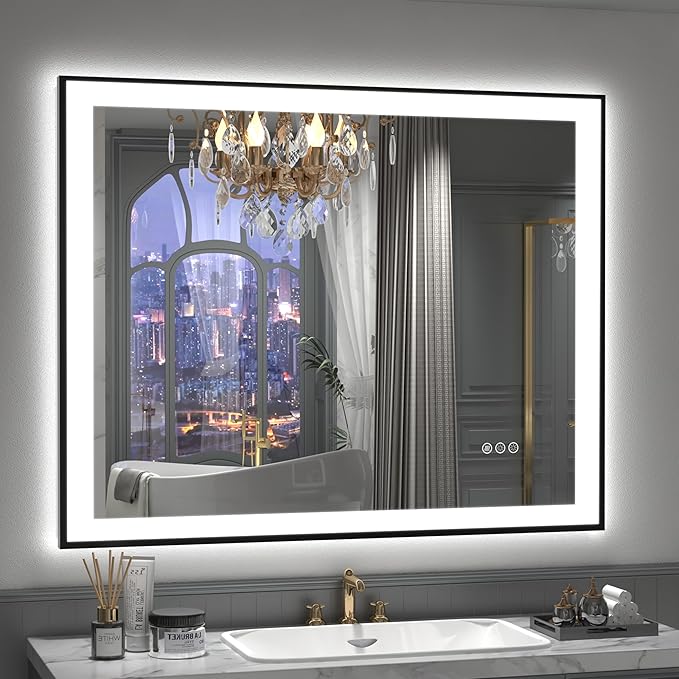 Bathroom Mirror, Dimmable Framed Vanity Mirror