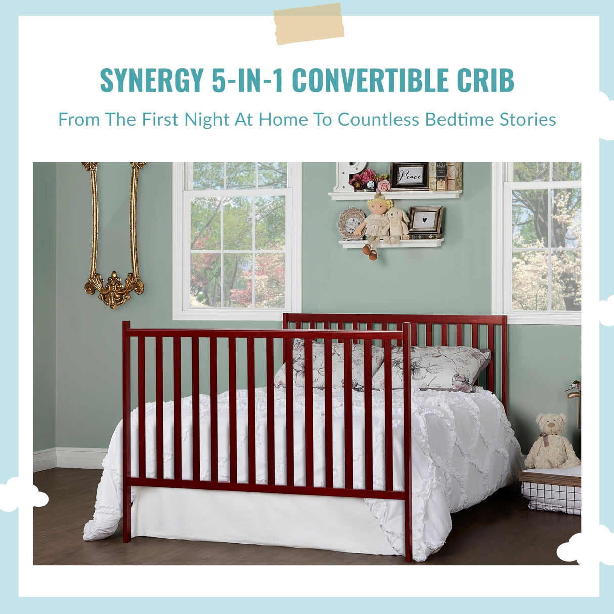 Synergy 5-In-1 Convertible Crib In Cherry, Greenguard Gold Certified