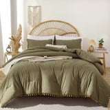 Queen Comforter Set - Comforter Queen Size Sets with Ball Pom Fringe