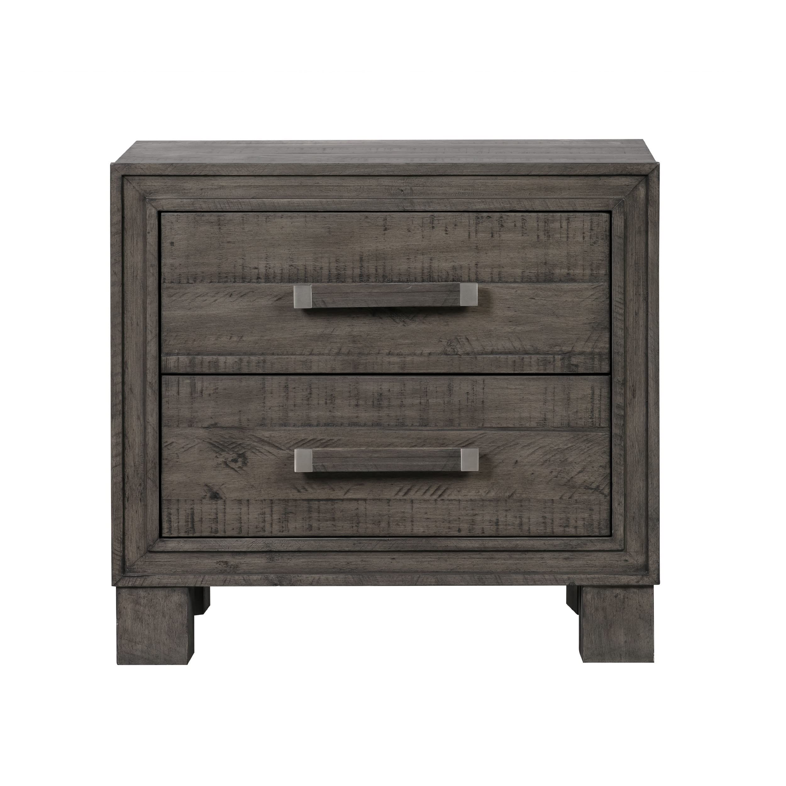 27 Inch Wil Pine Wood 2 Drawer Nightstand, Rustic, Rough Hewn, Gray