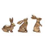 Golden Polyresin Bunny Decor Rabbit Figurines, Easter Bunny Statue Set of 3