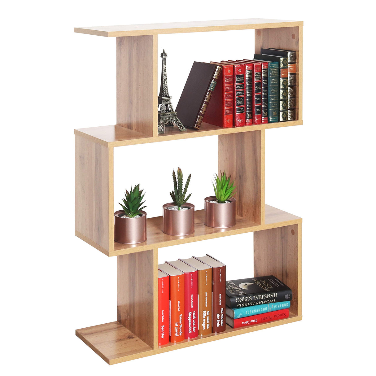 WM072-EW Standing Shelf, Wooden Shelf, Wotan Oak Brown Bookcase, Organiser
