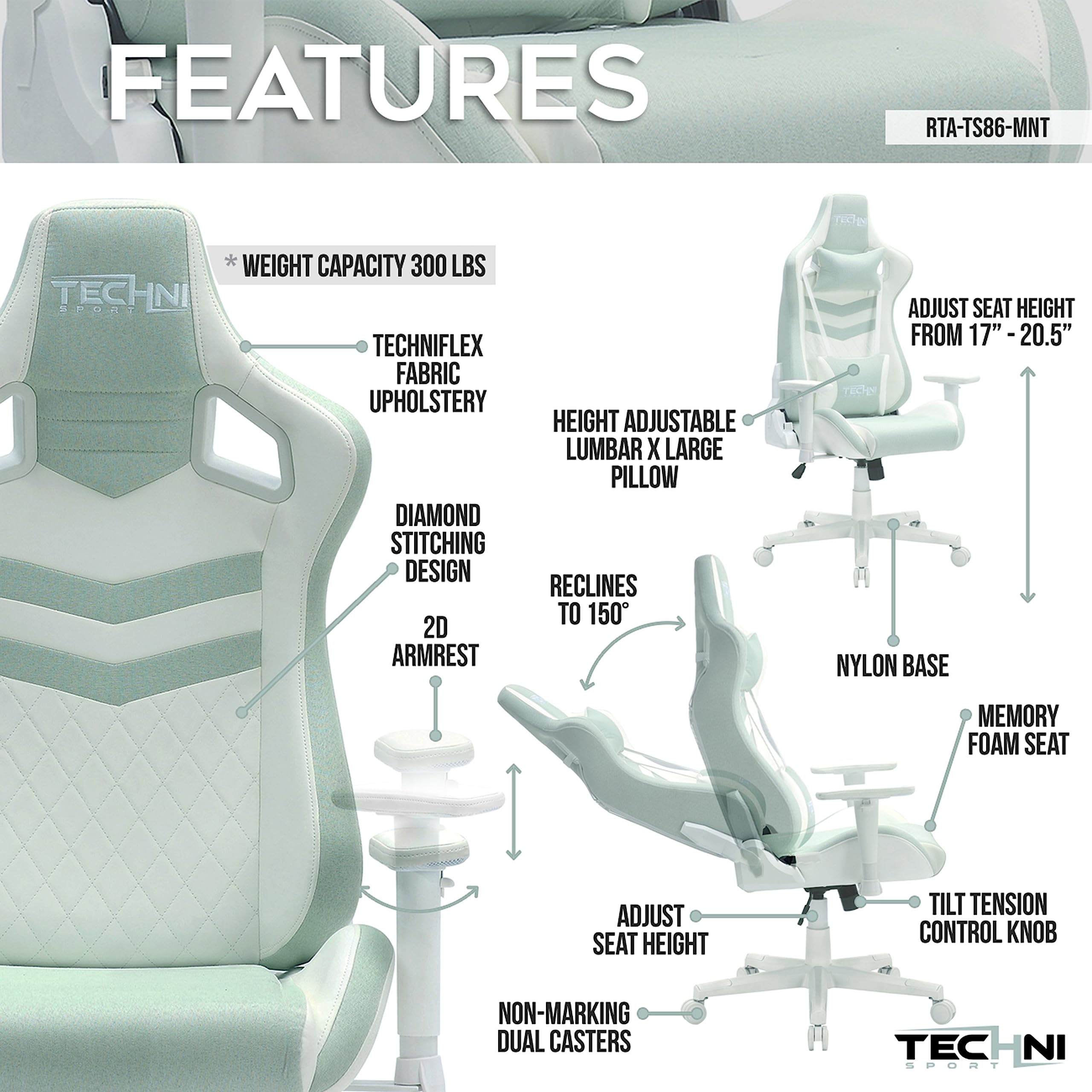 Ergonomic Gaming Chair with Memory Foam Lumbar Support