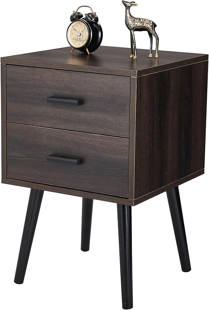 Wooden Night Stand with 2 Drawers Storage Cabinet, Bedside Table for Bedroom Or Mid-Century