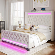Full Bed Frame with LED Lights and Charging Station