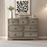 7 Drawers Dresser for Bedroom, Rustic Wood Dresser with Power Outlet, Wide Chest