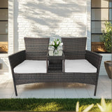 Outdoor Rattan Patio Loveseat,Wicker 2-Seat Outdoor Loveseat