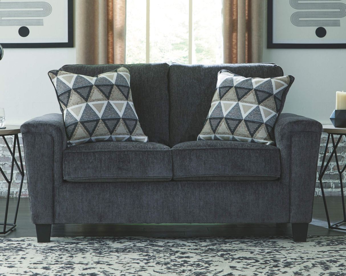 Abinger Chenille Contemporary Loveseat with 2 Accent Pillows, Dark Gray