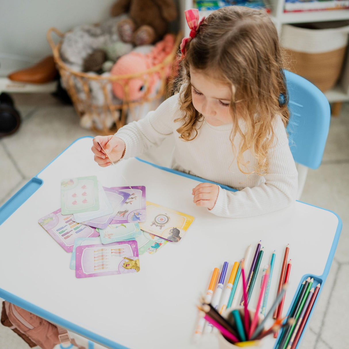 Desk and Chair Set, Height Adjustable Sturdy, Girl Desk, Kids Art Desk, Kids Study Desk and Chair Set for Boys, Home School, Drafting Desk, Ergonomic Childrens Storage Drawer Blue