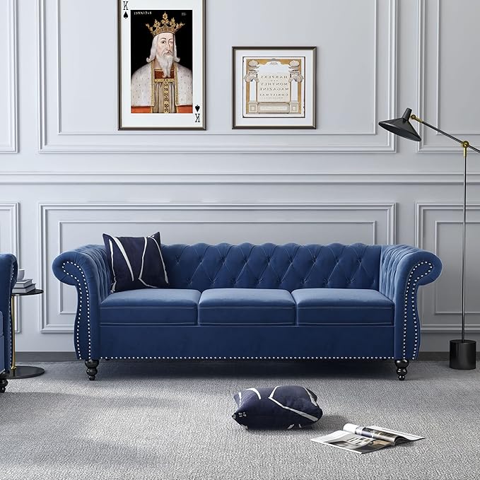 Large Sofa, Velvet Sofa Three-seat Sofa Classic Tufted Chesterfield Settee Sofa