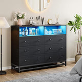 Wide Dresser for Bedroom with Charging Station, 6 Drawer Dresser