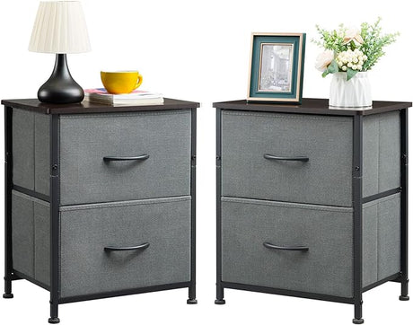 Nightstand with 2 Drawers, Bedside Table Small Dresser with Removable Fabric Bins