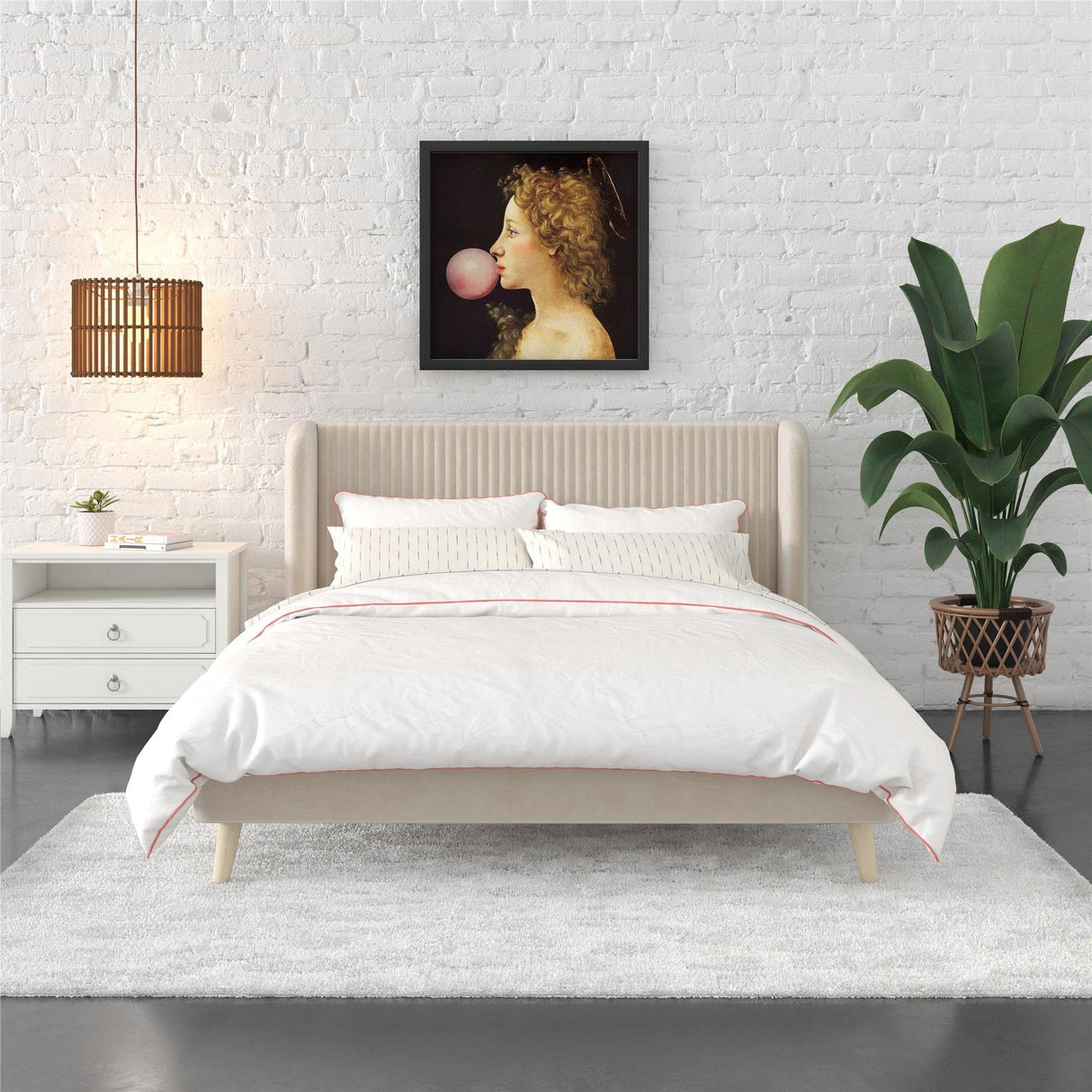 Holly Upholstered Wingback Bed Frame, Queen, Ivory Velvet